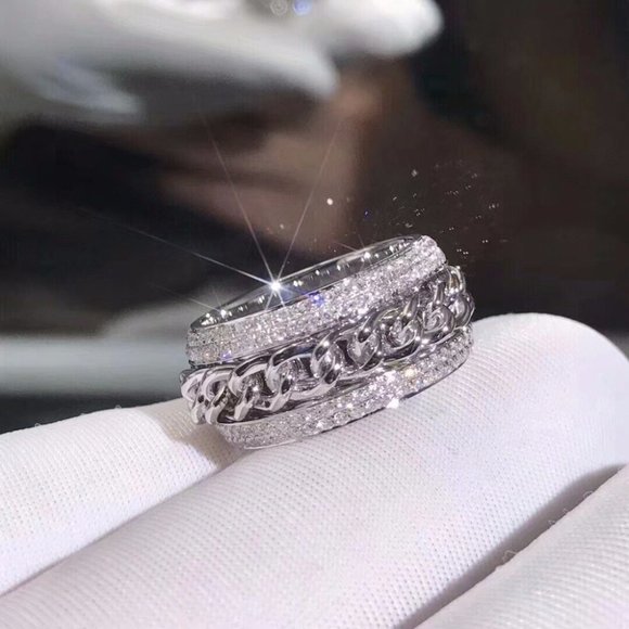 "925 Silver Plated Three Promise Anillos Fashio Luxury Eternity Ring, UNVN12296 - Picture 2 of 6